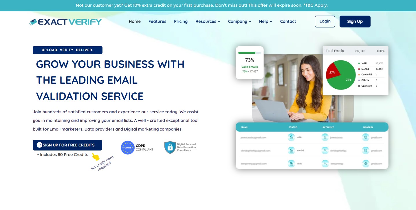 ExactVerify Email verification tool homepage banner