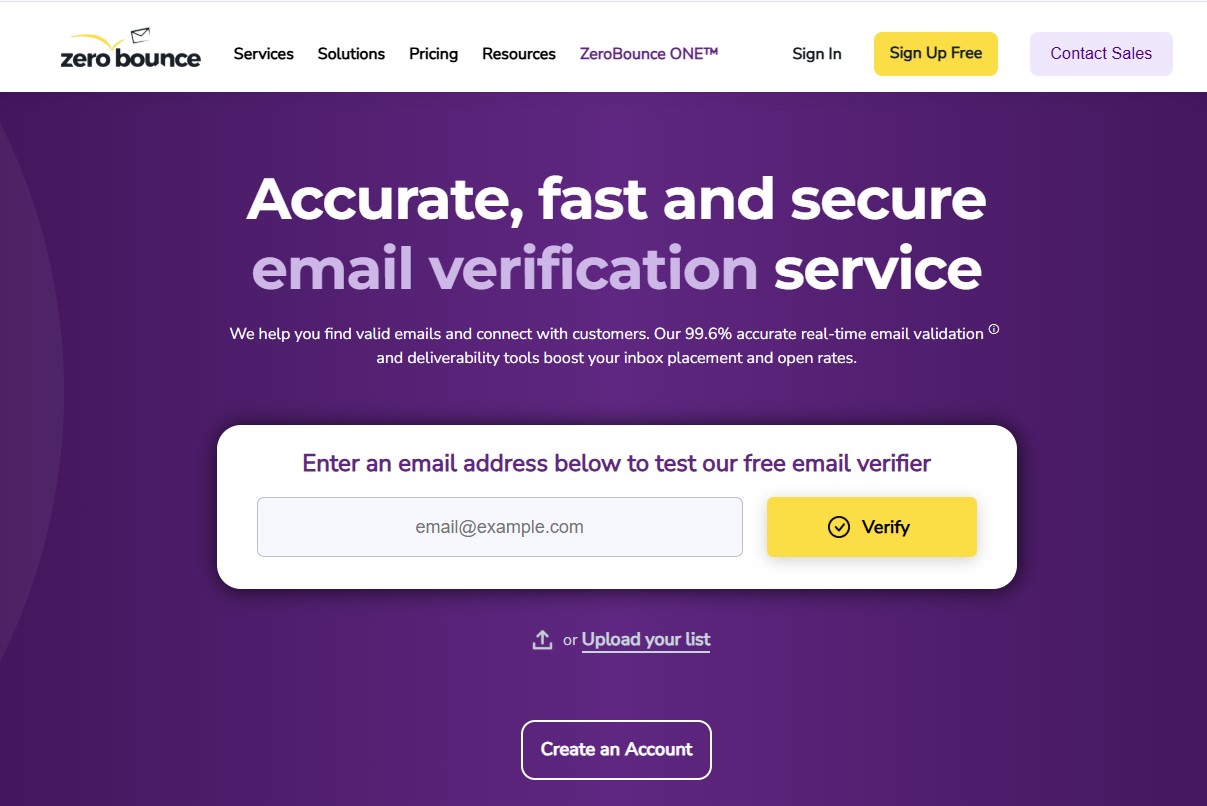 ZeroBounce Email verification software homepage banner