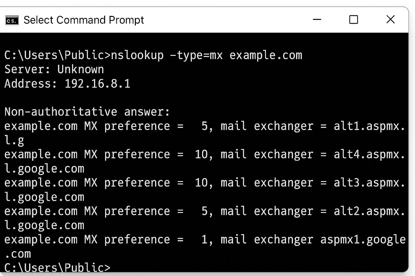 Checking MX records using command line tools