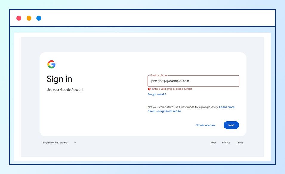 Check the Email Format using Gmail login page