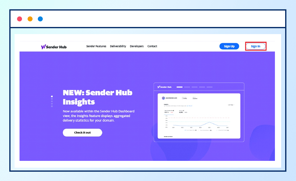 Screenshot of Yahoo Sender Hub sign in page