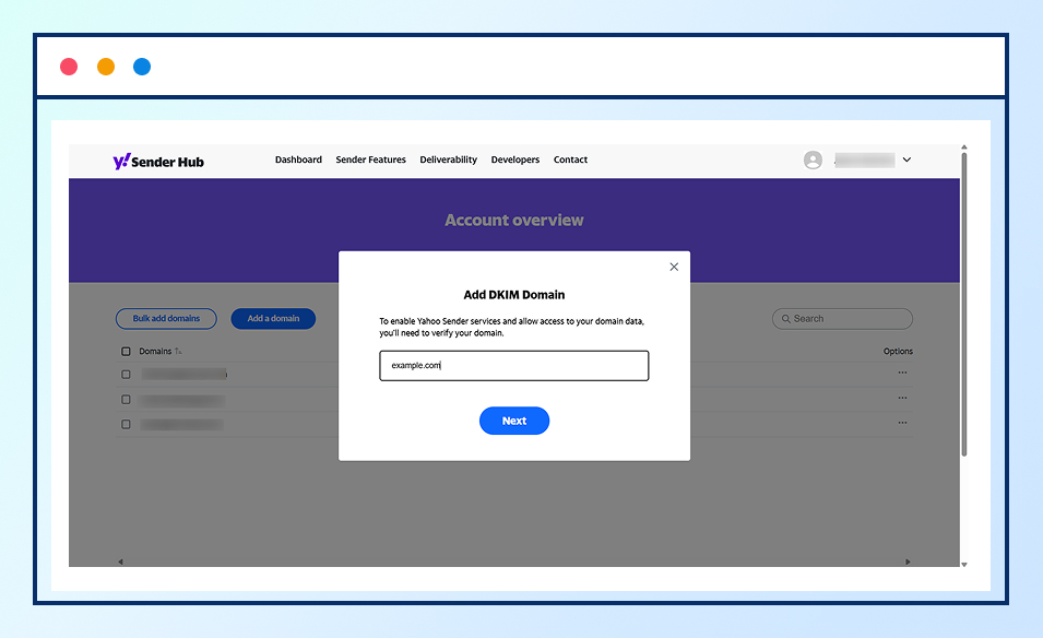 Screenshot of DKIM-authenticated domain ready for verification