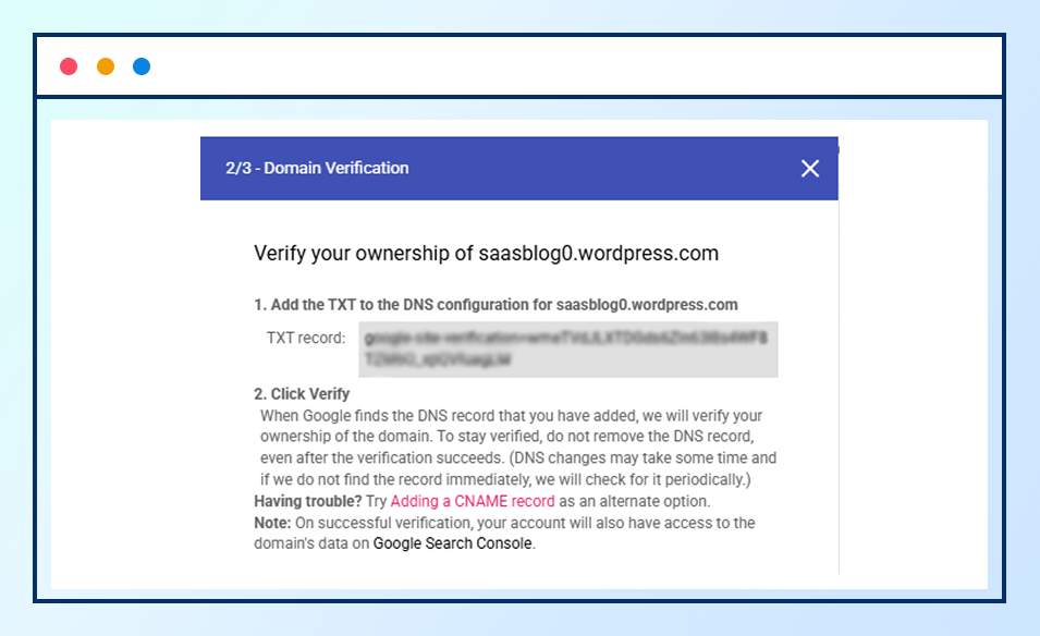 Google Postmaster Tools page for domain verification process
