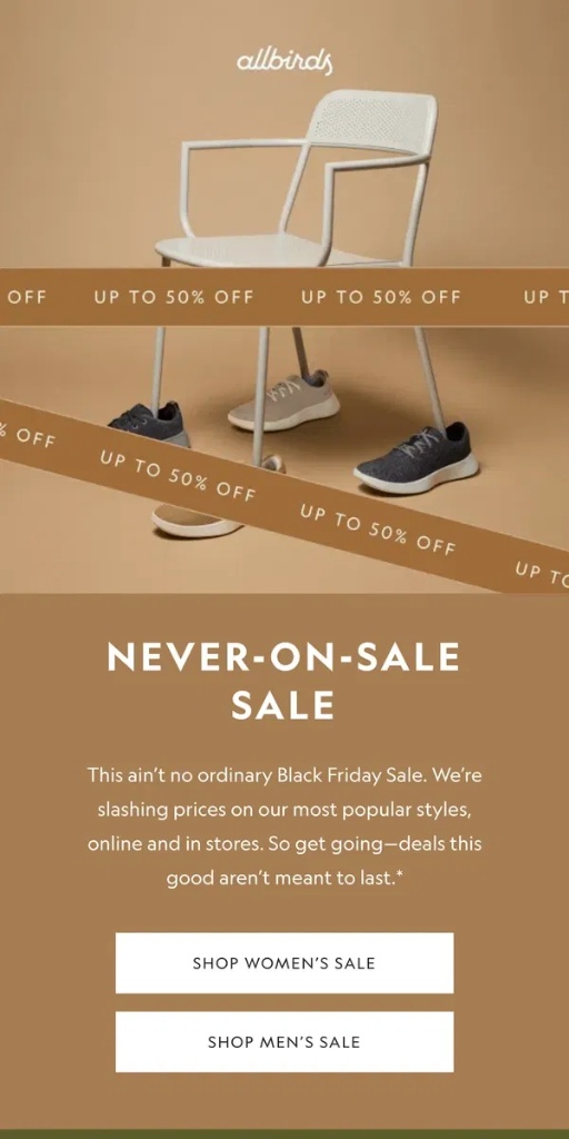 Allbirds BFCM email marketing - ExactVerify