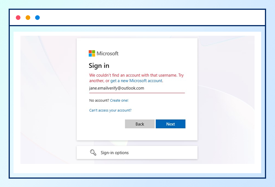 Check the Email Format using Outlook login page