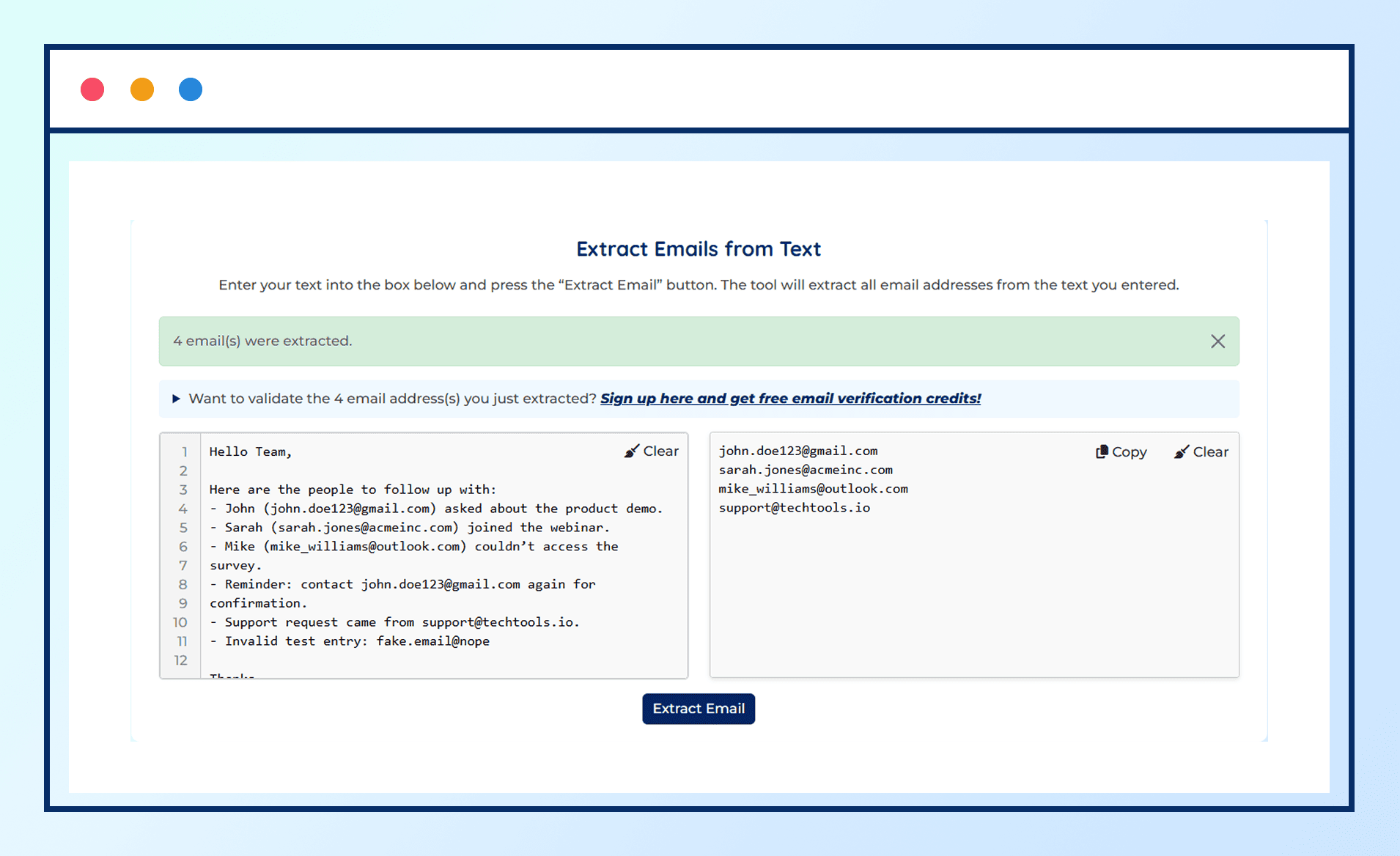 Remove duplicate email addresses and organize them properly