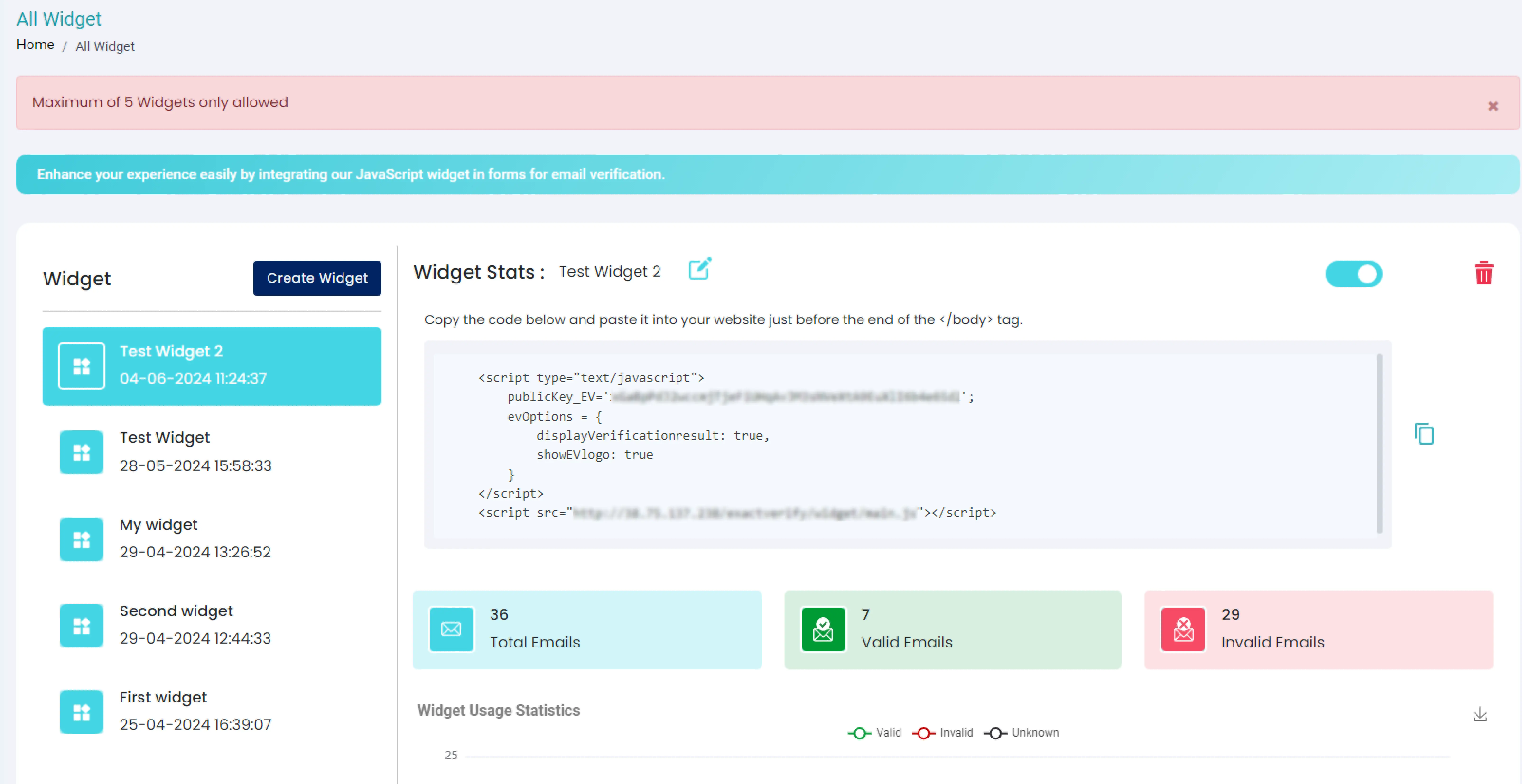 Create up to 5 JavaScript Email Validator Widgets with ExactVerify