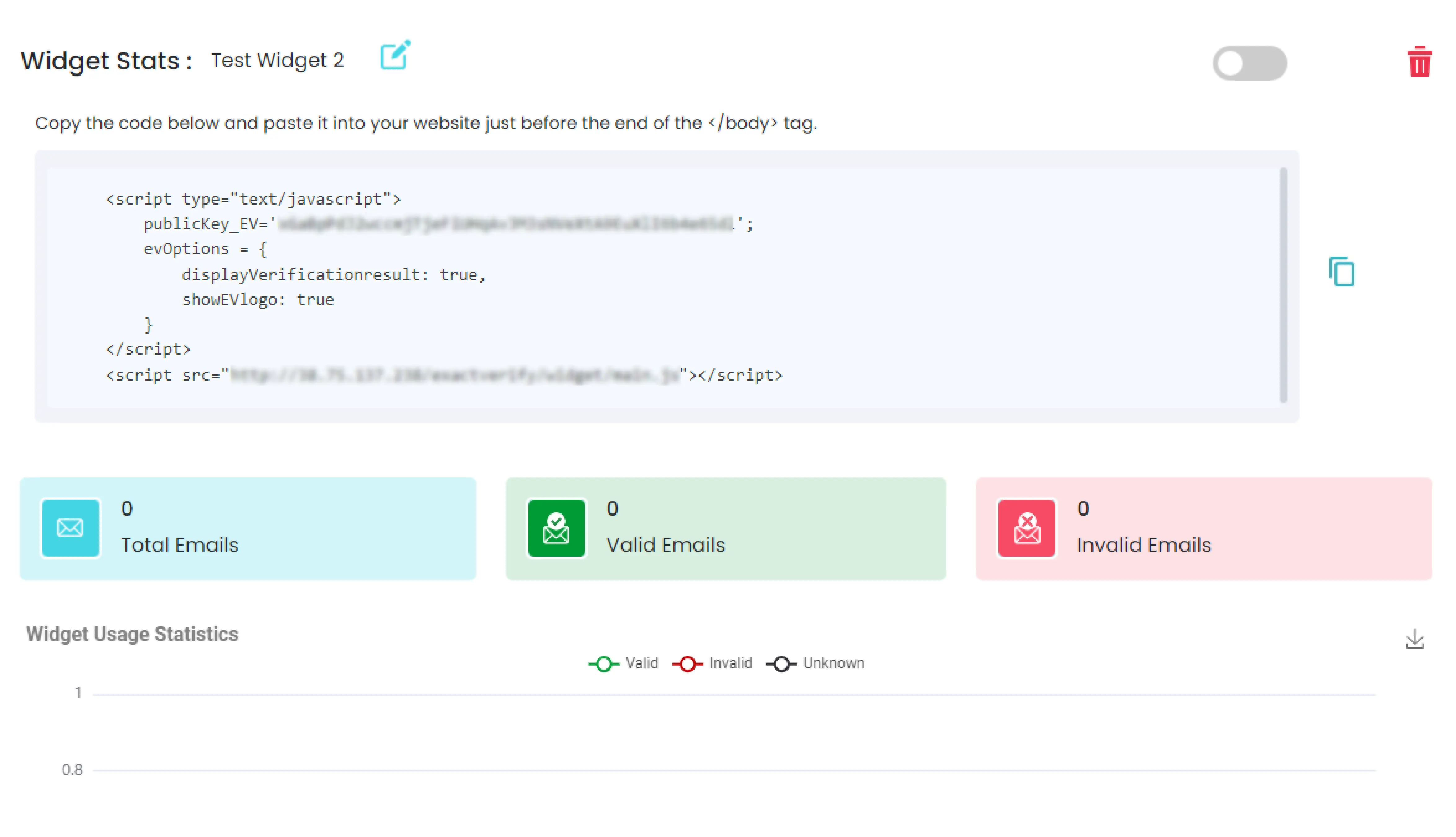 Email Validation Javascript Widget Stats - ExactVerify