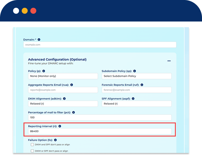 Step-by-step guide for DMARC Record Builder Report Interval (ri)