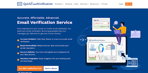 QuickEmailVerification tool homepage banner